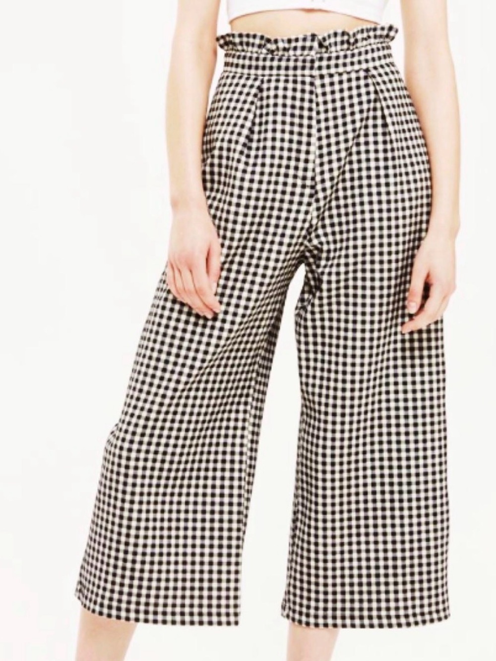 Topshop High-Waist Gingham Wide-Leg Pants Black & White Culotte US 6 medium